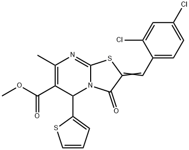 methyl 2-(2,4-dichlorobenzylidene)-7-methyl-3-oxo-5-(2-thienyl)-2,3-dihydro-5H-[1,3]thiazolo[3,2-a]pyrimidine-6-carboxylate Struktur