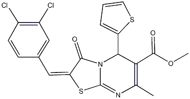 methyl 2-(3,4-dichlorobenzylidene)-7-methyl-3-oxo-5-(2-thienyl)-2,3-dihydro-5H-[1,3]thiazolo[3,2-a]pyrimidine-6-carboxylate Struktur