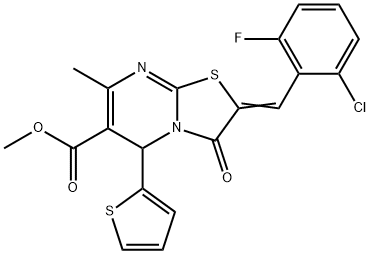 methyl 2-(2-chloro-6-fluorobenzylidene)-7-methyl-3-oxo-5-(2-thienyl)-2,3-dihydro-5H-[1,3]thiazolo[3,2-a]pyrimidine-6-carboxylate Struktur