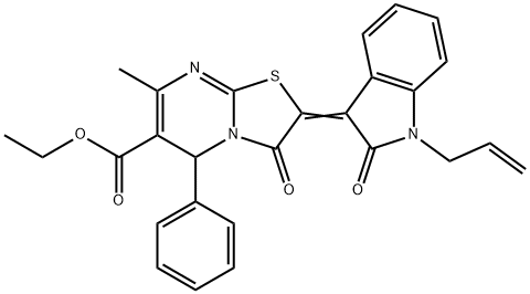 ethyl 2-(1-allyl-2-oxo-1,2-dihydro-3H-indol-3-ylidene)-7-methyl-3-oxo-5-phenyl-2,3-dihydro-5H-[1,3]thiazolo[3,2-a]pyrimidine-6-carboxylate Struktur