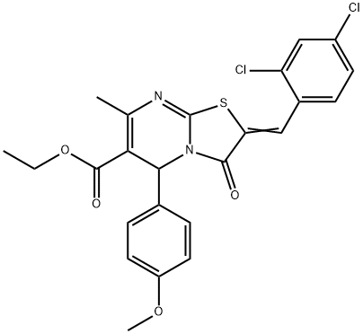 ethyl 2-(2,4-dichlorobenzylidene)-5-(4-methoxyphenyl)-7-methyl-3-oxo-2,3-dihydro-5H-[1,3]thiazolo[3,2-a]pyrimidine-6-carboxylate Struktur