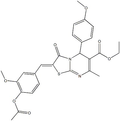 ethyl 2-[4-(acetyloxy)-3-methoxybenzylidene]-5-(4-methoxyphenyl)-7-methyl-3-oxo-2,3-dihydro-5H-[1,3]thiazolo[3,2-a]pyrimidine-6-carboxylate Struktur