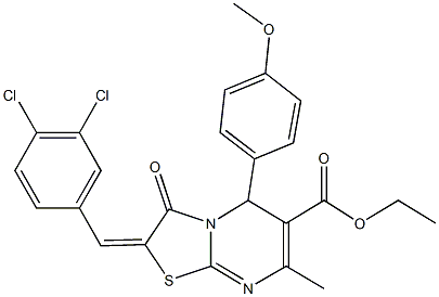 ethyl 2-(3,4-dichlorobenzylidene)-5-(4-methoxyphenyl)-7-methyl-3-oxo-2,3-dihydro-5H-[1,3]thiazolo[3,2-a]pyrimidine-6-carboxylate Struktur