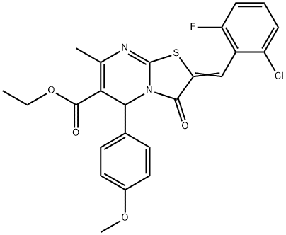 ethyl 2-(2-chloro-6-fluorobenzylidene)-5-(4-methoxyphenyl)-7-methyl-3-oxo-2,3-dihydro-5H-[1,3]thiazolo[3,2-a]pyrimidine-6-carboxylate Struktur