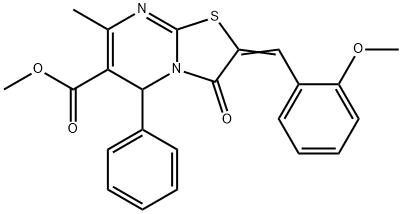 methyl 2-(2-methoxybenzylidene)-7-methyl-3-oxo-5-phenyl-2,3-dihydro-5H-[1,3]thiazolo[3,2-a]pyrimidine-6-carboxylate Struktur