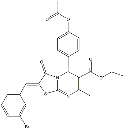 ethyl 5-[4-(acetyloxy)phenyl]-2-(3-bromobenzylidene)-7-methyl-3-oxo-2,3-dihydro-5H-[1,3]thiazolo[3,2-a]pyrimidine-6-carboxylate Struktur