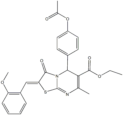 ethyl 5-[4-(acetyloxy)phenyl]-2-(2-methoxybenzylidene)-7-methyl-3-oxo-2,3-dihydro-5H-[1,3]thiazolo[3,2-a]pyrimidine-6-carboxylate Struktur