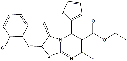 ethyl 2-(2-chlorobenzylidene)-7-methyl-3-oxo-5-(2-thienyl)-2,3-dihydro-5H-[1,3]thiazolo[3,2-a]pyrimidine-6-carboxylate Struktur