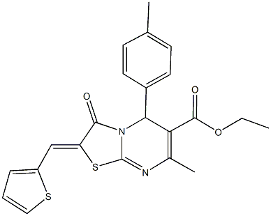 ethyl 7-methyl-5-(4-methylphenyl)-3-oxo-2-(2-thienylmethylene)-2,3-dihydro-5H-[1,3]thiazolo[3,2-a]pyrimidine-6-carboxylate Struktur