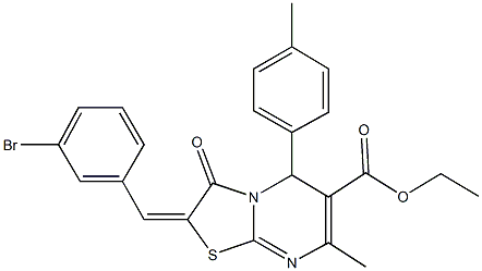 ethyl 2-(3-bromobenzylidene)-7-methyl-5-(4-methylphenyl)-3-oxo-2,3-dihydro-5H-[1,3]thiazolo[3,2-a]pyrimidine-6-carboxylate Struktur