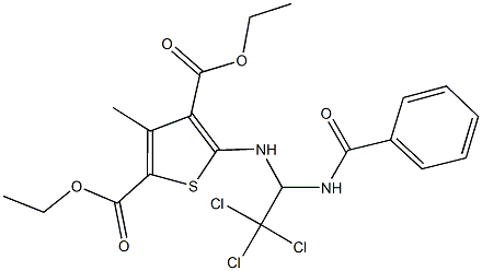 diethyl 5-{[1-(benzoylamino)-2,2,2-trichloroethyl]amino}-3-methyl-2,4-thiophenedicarboxylate Struktur