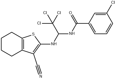 3-chloro-N-{2,2,2-trichloro-1-[(3-cyano-4,5,6,7-tetrahydro-1-benzothien-2-yl)amino]ethyl}benzamide Struktur