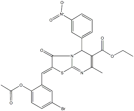 ethyl 2-[2-(acetyloxy)-5-bromobenzylidene]-5-{3-nitrophenyl}-7-methyl-3-oxo-2,3-dihydro-5H-[1,3]thiazolo[3,2-a]pyrimidine-6-carboxylate Struktur