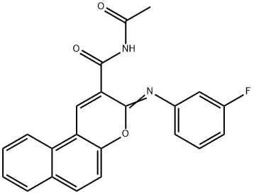 N-acetyl-3-[(3-fluorophenyl)imino]-3H-benzo[f]chromene-2-carboxamide Struktur