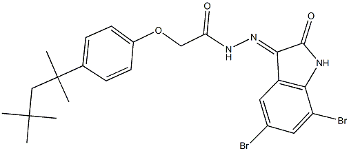 N'-(5,7-dibromo-2-oxo-1,2-dihydro-3H-indol-3-ylidene)-2-[4-(1,1,3,3-tetramethylbutyl)phenoxy]acetohydrazide Struktur