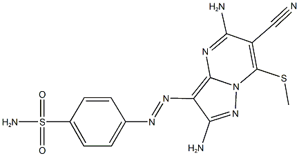 4-{[2,5-diamino-6-cyano-7-(methylsulfanyl)pyrazolo[1,5-a]pyrimidin-3-yl]diazenyl}benzenesulfonamide Struktur