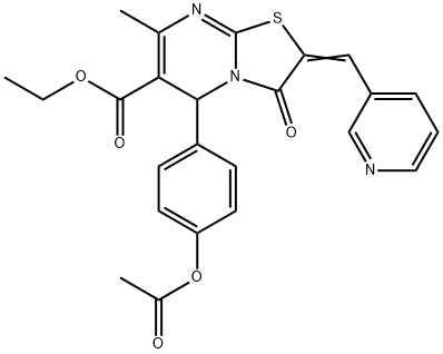 ethyl 5-[4-(acetyloxy)phenyl]-7-methyl-3-oxo-2-(3-pyridinylmethylene)-2,3-dihydro-5H-[1,3]thiazolo[3,2-a]pyrimidine-6-carboxylate Struktur