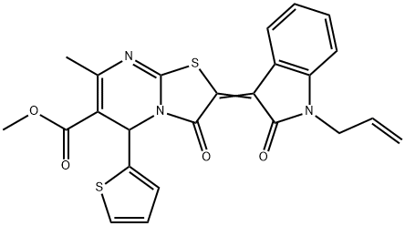 methyl 2-(1-allyl-2-oxo-1,2-dihydro-3H-indol-3-ylidene)-7-methyl-3-oxo-5-(2-thienyl)-2,3-dihydro-5H-[1,3]thiazolo[3,2-a]pyrimidine-6-carboxylate Struktur