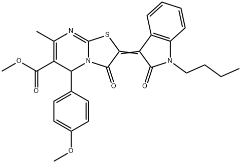 methyl 2-(1-butyl-2-oxo-1,2-dihydro-3H-indol-3-ylidene)-5-(4-methoxyphenyl)-7-methyl-3-oxo-2,3-dihydro-5H-[1,3]thiazolo[3,2-a]pyrimidine-6-carboxylate Struktur