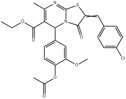 ethyl 5-[4-(acetyloxy)-3-methoxyphenyl]-2-(4-chlorobenzylidene)-7-methyl-3-oxo-2,3-dihydro-5H-[1,3]thiazolo[3,2-a]pyrimidine-6-carboxylate Struktur