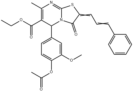 ethyl 5-[4-(acetyloxy)-3-methoxyphenyl]-7-methyl-3-oxo-2-(3-phenyl-2-propenylidene)-2,3-dihydro-5H-[1,3]thiazolo[3,2-a]pyrimidine-6-carboxylate Struktur