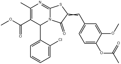 methyl 2-[4-(acetyloxy)-3-methoxybenzylidene]-5-(2-chlorophenyl)-7-methyl-3-oxo-2,3-dihydro-5H-[1,3]thiazolo[3,2-a]pyrimidine-6-carboxylate Struktur