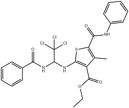 ethyl 5-(anilinocarbonyl)-2-{[1-(benzoylamino)-2,2,2-trichloroethyl]amino}-4-methyl-3-thiophenecarboxylate Struktur