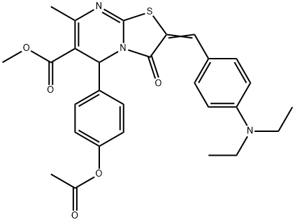 methyl 5-[4-(acetyloxy)phenyl]-2-[4-(diethylamino)benzylidene]-7-methyl-3-oxo-2,3-dihydro-5H-[1,3]thiazolo[3,2-a]pyrimidine-6-carboxylate Struktur