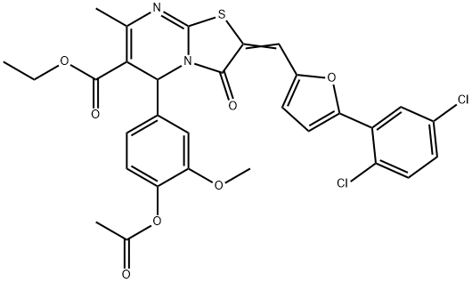 ethyl 5-[4-(acetyloxy)-3-methoxyphenyl]-2-{[5-(2,5-dichlorophenyl)-2-furyl]methylene}-7-methyl-3-oxo-2,3-dihydro-5H-[1,3]thiazolo[3,2-a]pyrimidine-6-carboxylate Struktur