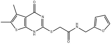 2-[(5,6-dimethyl-4-oxo-3,4-dihydrothieno[2,3-d]pyrimidin-2-yl)sulfanyl]-N-(2-furylmethyl)acetamide Struktur