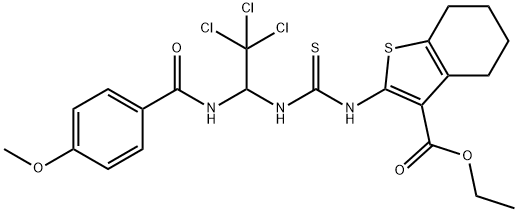 ethyl 2-{[({2,2,2-trichloro-1-[(4-methoxybenzoyl)amino]ethyl}amino)carbothioyl]amino}-4,5,6,7-tetrahydro-1-benzothiophene-3-carboxylate Struktur