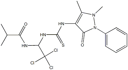 2-methyl-N-[2,2,2-trichloro-1-({[(1,5-dimethyl-3-oxo-2-phenyl-2,3-dihydro-1H-pyrazol-4-yl)amino]carbothioyl}amino)ethyl]propanamide Struktur