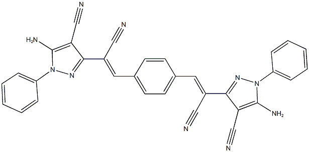 5-amino-3-(2-{4-[2-(5-amino-4-cyano-1-phenyl-1H-pyrazol-3-yl)-2-cyanovinyl]phenyl}-1-cyanovinyl)-1-phenyl-1H-pyrazole-4-carbonitrile Struktur