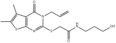 2-[(3-allyl-5,6-dimethyl-4-oxo-3,4-dihydrothieno[2,3-d]pyrimidin-2-yl)sulfanyl]-N-(3-hydroxypropyl)acetamide Struktur