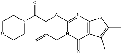 3-allyl-5,6-dimethyl-2-{[2-(4-morpholinyl)-2-oxoethyl]sulfanyl}thieno[2,3-d]pyrimidin-4(3H)-one Struktur