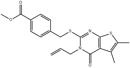 methyl 4-{[(3-allyl-5,6-dimethyl-4-oxo-3,4-dihydrothieno[2,3-d]pyrimidin-2-yl)sulfanyl]methyl}benzoate Struktur