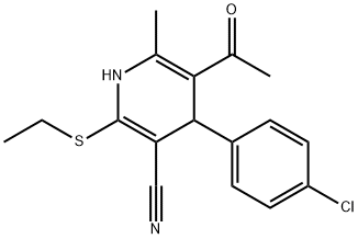 5-acetyl-4-(4-chlorophenyl)-2-(ethylsulfanyl)-6-methyl-1,4-dihydropyridine-3-carbonitrile Struktur