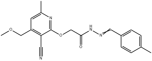 2-{[3-cyano-4-(methoxymethyl)-6-methyl-2-pyridinyl]oxy}-N'-(4-methylbenzylidene)acetohydrazide Struktur