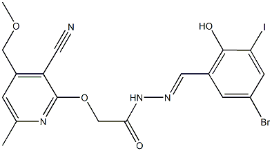 N'-(5-bromo-2-hydroxy-3-iodobenzylidene)-2-{[3-cyano-4-(methoxymethyl)-6-methyl-2-pyridinyl]oxy}acetohydrazide Struktur