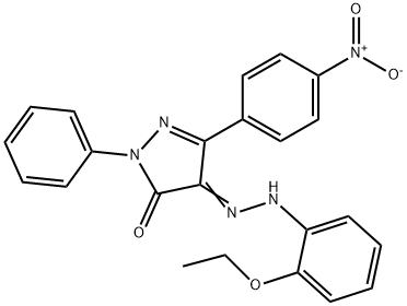 3-{4-nitrophenyl}-1-phenyl-1H-pyrazole-4,5-dione 4-[(2-ethoxyphenyl)hydrazone] Struktur