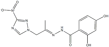 2,4-dihydroxy-N'-(2-{3-nitro-1H-1,2,4-triazol-1-yl}-1-methylethylidene)benzohydrazide Struktur