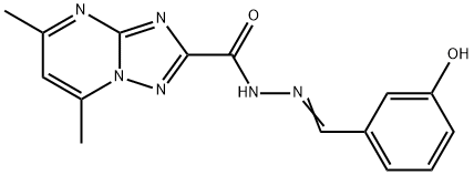 N'-(3-hydroxybenzylidene)-5,7-dimethyl[1,2,4]triazolo[1,5-a]pyrimidine-2-carbohydrazide Struktur