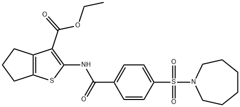 ethyl 2-{[4-(1-azepanylsulfonyl)benzoyl]amino}-5,6-dihydro-4H-cyclopenta[b]thiophene-3-carboxylate Struktur