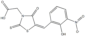 (5-{2-hydroxy-3-nitrobenzylidene}-4-oxo-2-thioxo-1,3-thiazolidin-3-yl)acetic acid Struktur