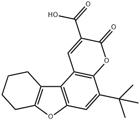 5-tert-butyl-3-oxo-8,9,10,11-tetrahydro-3H-[1]benzofuro[3,2-f]chromene-2-carboxylic acid Struktur