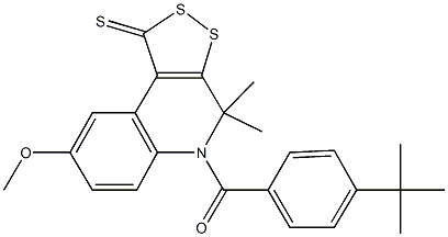 5-(4-tert-butylbenzoyl)-8-methoxy-4,4-dimethyl-4,5-dihydro-1H-[1,2]dithiolo[3,4-c]quinoline-1-thione Struktur