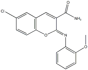 6-chloro-2-[(2-methoxyphenyl)imino]-2H-chromene-3-carboxamide Struktur