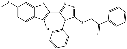 2-{[5-(3-chloro-6-methoxy-1-benzothien-2-yl)-4-phenyl-4H-1,2,4-triazol-3-yl]sulfanyl}-1-phenylethanone Struktur