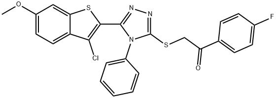 2-{[5-(3-chloro-6-methoxy-1-benzothien-2-yl)-4-phenyl-4H-1,2,4-triazol-3-yl]sulfanyl}-1-(4-fluorophenyl)ethanone Struktur