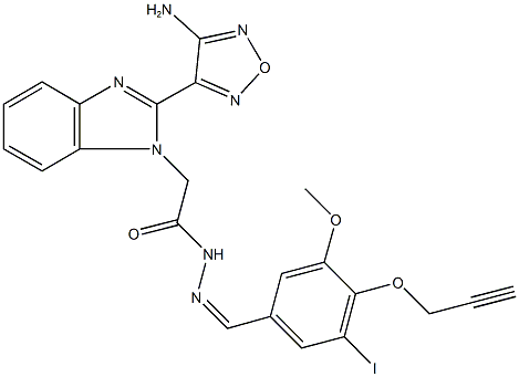 2-[2-(4-amino-1,2,5-oxadiazol-3-yl)-1H-benzimidazol-1-yl]-N'-[3-iodo-5-methoxy-4-(2-propynyloxy)benzylidene]acetohydrazide Struktur